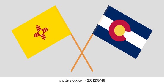 Crossed flags of the State of New Mexico and The State of Colorado. Official colors. Correct proportion