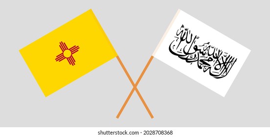 Crossed flags of the State of New Mexico and Islamic Emirate of Afghanistan. Official colors. Correct proportion