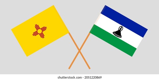 Crossed flags of the State of New Mexico and Kingdom of Lesotho. Official colors. Correct proportion