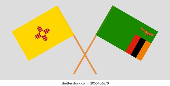 Crossed flags of the State of New Mexico and the Republic of Zambia. Official colors. Correct proportion