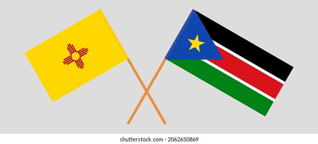 Crossed flags of the State of New Mexico and South Sudan. Official colors. Correct proportion
