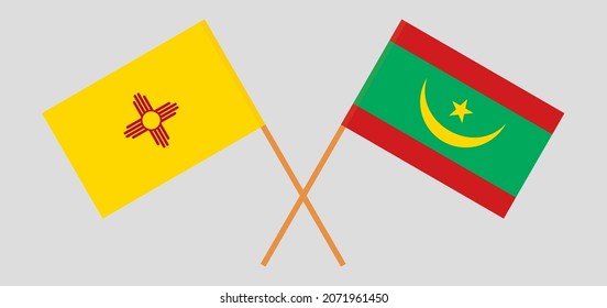 Crossed flags of the State of New Mexico and Mauritania. Official colors. Correct proportion