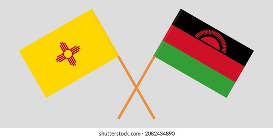 Crossed flags of the State of New Mexico and Malawi. Official colors. Correct proportion