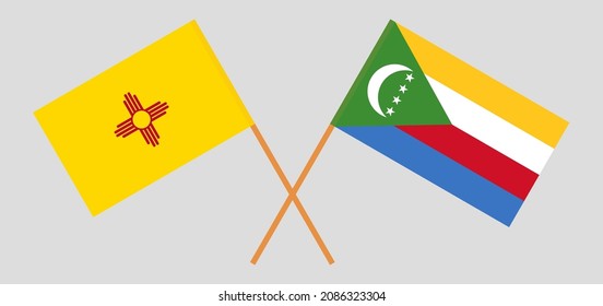Banderas cruzadas del Estado de Nuevo México y las Comoras. Colores oficiales. Proporción correcta. Ilustración del vector
