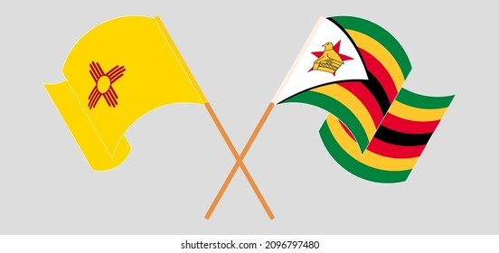Crossed flags of the State of New Mexico and Zimbabwe. Official colors. Correct proportion