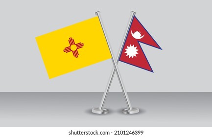 Crossed flags of State of New Mexico and Nepal. Official colors. Correct proportion. Banner design