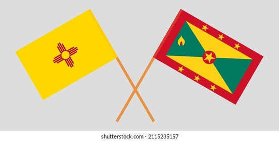 Crossed flags of the State of New Mexico and Grenada. Official colors. Correct proportion. Vector illustration
