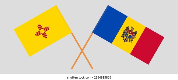Crossed flags of the State of New Mexico and Moldova. Official colors. Correct proportion. Vector illustration
