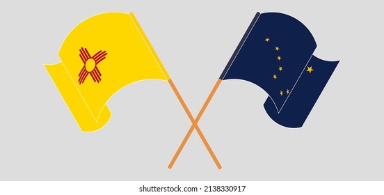 Crossed flags of the State of New Mexico and the State of Alaska. Official colors. Correct proportion. Vector illustration
