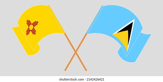 Crossed flags of the State of New Mexico and Saint Lucia. Official colors. Correct proportion. Vector illustration
