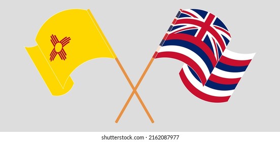 Crossed flags of the State of New Mexico and The State Of Hawaii. Official colors. Correct proportion. Vector illustration
