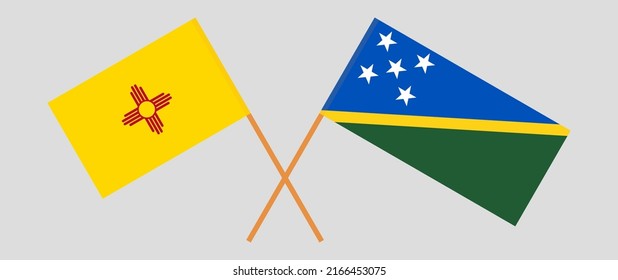 Crossed flags of the State of New Mexico and Solomon Islands. Official colors. Correct proportion. Vector illustration
