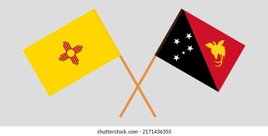 Crossed flags of the State of New Mexico and Papua New Guinea. Official colors. Correct proportion. Vector illustration
