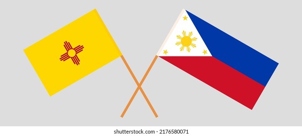 Banderas cruzadas del Estado de Nuevo México y Filipinas. Colores oficiales. Proporción correcta. Ilustración del vector

