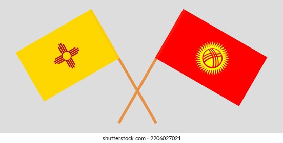 Crossed flags of the State of New Mexico and Kyrgyzstan. Official colors. Correct proportion. Vector illustration
