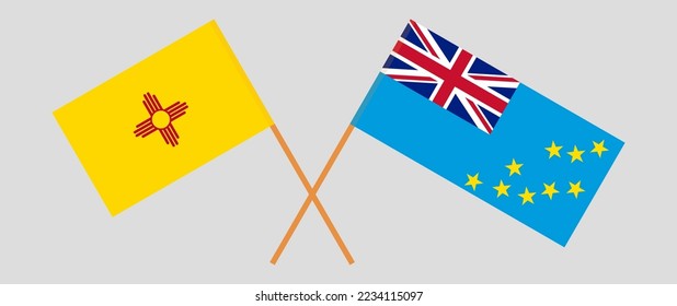 Banderas cruzadas del Estado de Nuevo México y Tuvalu. Colores oficiales. Proporción correcta. Ilustración del vector

