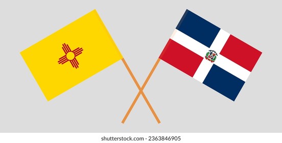 Crossed flags of the State of New Mexico and Dominican Republic. Official colors. Correct proportion. Vector illustration
