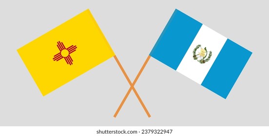 Crossed flags of the State of New Mexico and Guatemala. Official colors. Correct proportion. Vector illustration
