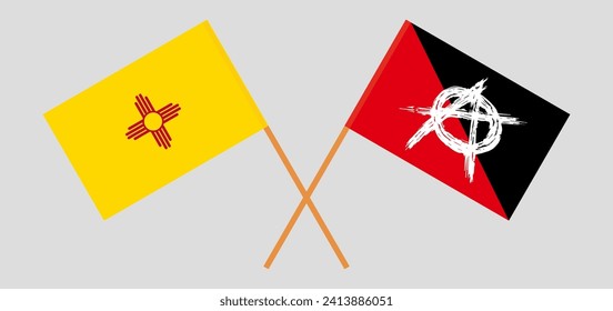 Crossed flags of the State of New Mexico and anarchy. Official colors. Correct proportion. Vector illustration