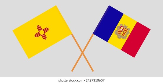 Crossed flags of the State of New Mexico and Andorra. Official colors. Correct proportion. Vector illustration
