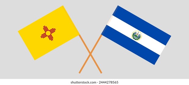 Crossed flags of the State of New Mexico and El Salvador. Official colors. Correct proportion. Vector illustration
