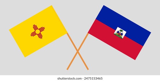 Crossed flags of the State of New Mexico and Haiti. Official colors. Correct proportion. Vector illustration
