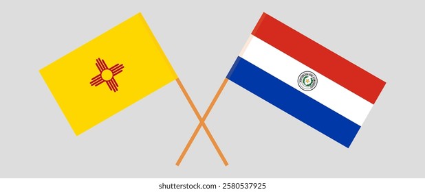 Crossed flags of the State of New Mexico and Republic of Paraguay. Official colors. Correct proportion. Vector illustration.
