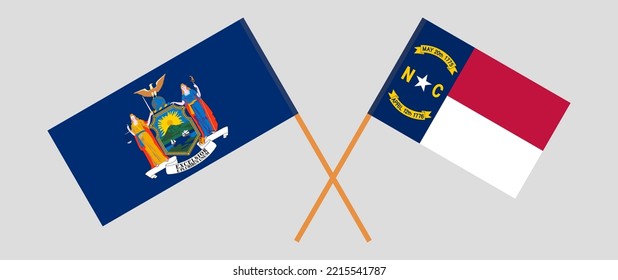 Crossed flags of The State of New York and The State of North Carolina. Official colors. Correct proportion. Vector illustration
