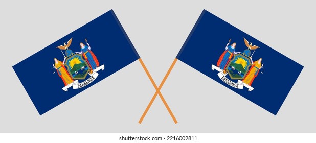 Crossed flags of The State of New York. Official colors. Correct proportion. Vector illustration