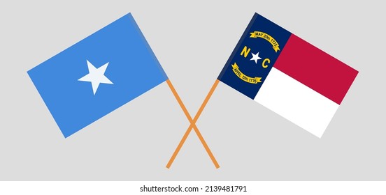 Crossed flags of The State of North Carolina and Somalia. Official colors. Correct proportion. Vector illustration
