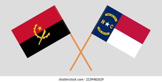 Crossed flags of The State of North Carolina and Angola. Official colors. Correct proportion. Vector illustration
