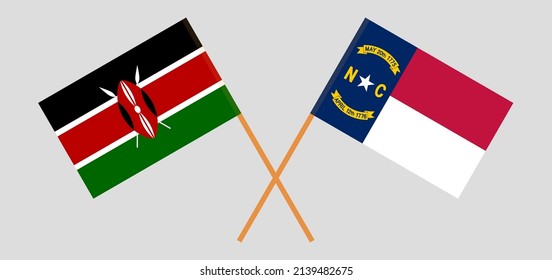 Crossed flags of The State of North Carolina and Kenya. Official colors. Correct proportion. Vector illustration
