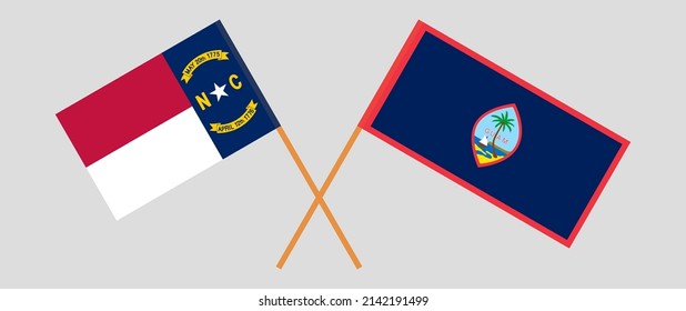 Crossed flags of The State of North Carolina and Guam. Official colors. Correct proportion