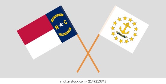 Crossed flags of The State of North Carolina and the State of Rhode Island. Official colors. Correct proportion. Vector illustration
