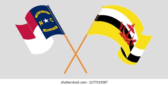 Crossed flags of The State of North Carolina and Brunei. Official colors. Correct proportion. Vector illustration
