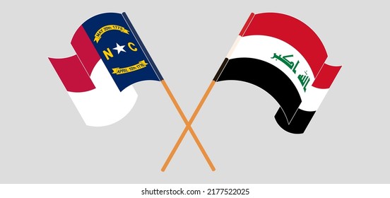 Crossed flags of The State of North Carolina and Iraq. Official colors. Correct proportion. Vector illustration
