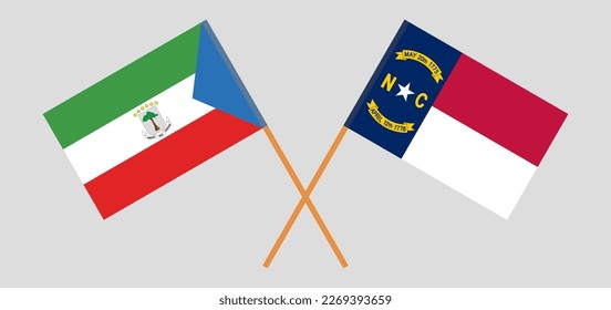 Crossed flags of The State of North Carolina and Equatorial Guinea. Official colors. Correct proportion. Vector illustration
