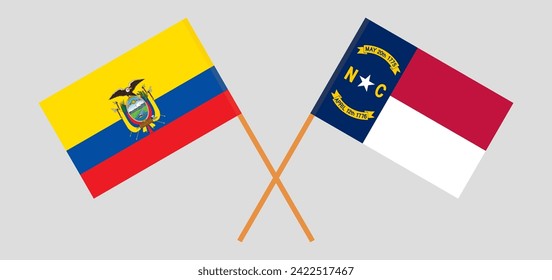 Crossed flags of The State of North Carolina and Ecuador. Official colors. Correct proportion. Vector illustration
