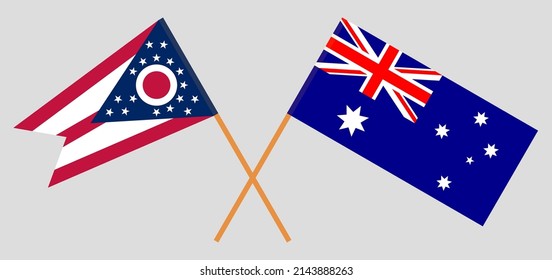 Banderas cruzadas del Estado de Ohio y Australia. Colores oficiales. Proporción correcta. Ilustración del vector
