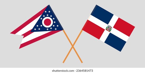 Crossed flags of the State of Ohio and Dominican Republic. Official colors. Correct proportion. Vector illustration
