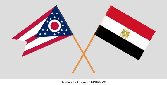 Crossed flags of the State of Ohio and Egypt. Official colors. Correct proportion. Vector illustration

