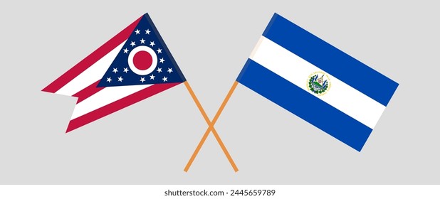 Crossed flags of the State of Ohio and El Salvador. Official colors. Correct proportion. Vector illustration
