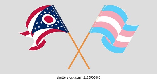 Crossed flags of the State of Ohio and Transgender Pride. Official colors. Correct proportion. Vector illustration
