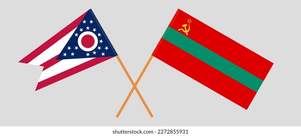 Crossed flags of the State of Ohio and Transnistria. Official colors. Correct proportion. Vector illustration