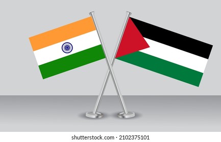 Crossed flags of State of Palestine and India. Official colors. Correct proportion. Banner design