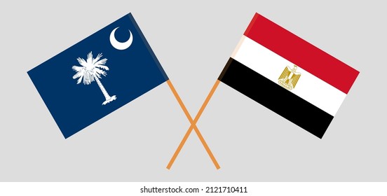Crossed flags of The State of South Carolina and Egypt. Official colors. Correct proportion. Vector illustration
