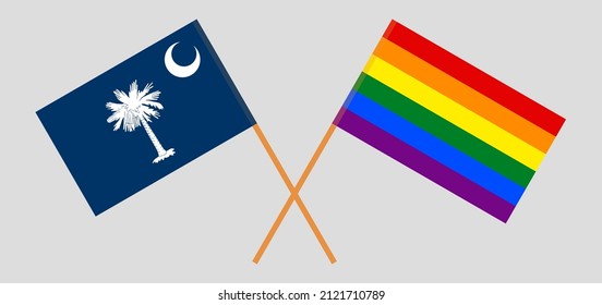 Crossed flags of The State of South Carolina and LGBTQ. Official colors. Correct proportion. Vector illustration
