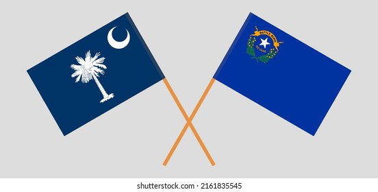 Crossed flags of The State of South Carolina and The State of Nevada. Official colors. Correct proportion. Vector illustration
