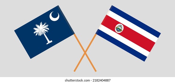 Crossed flags of The State of South Carolina and Costa Rica. Official colors. Correct proportion. Vector illustration
