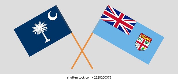 Crossed flags of The State of South Carolina and Fiji. Official colors. Correct proportion. Vector illustration

